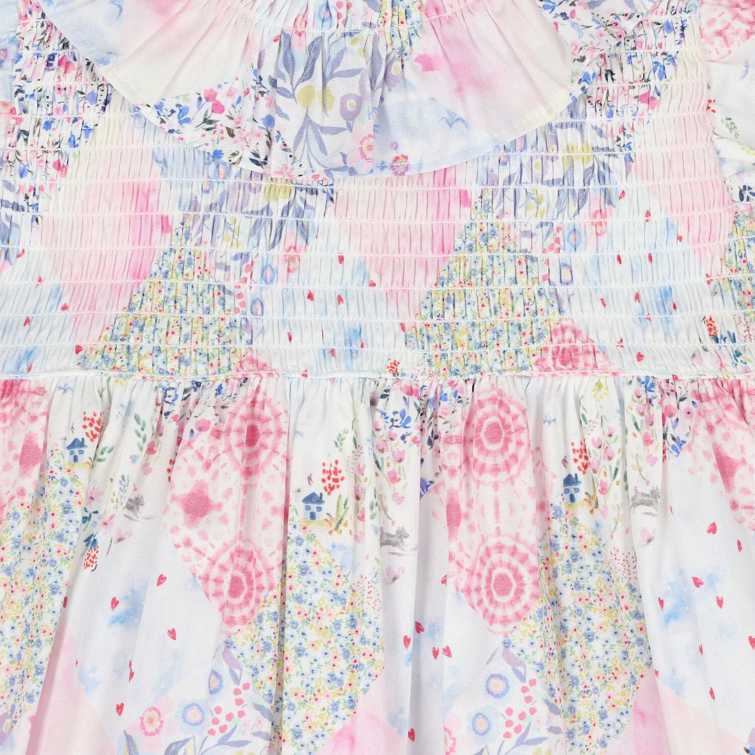 طقم فستان مزين بالزهور باللون الوردي للبنات , 1, hi-res