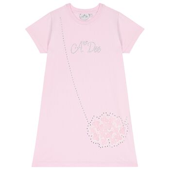 Girls Pink Cotton Bag Print Dress
