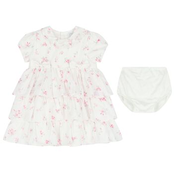 Baby Girls White & Pink Floral Dress Set