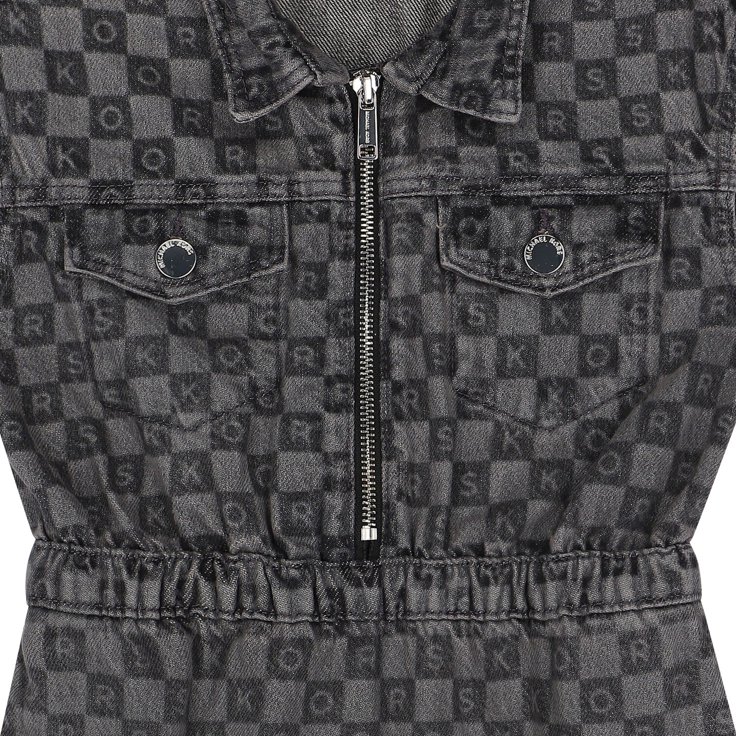 فستان بنات جينز مينى-مى بالشعار باللون الرمادى, 1, hi-res