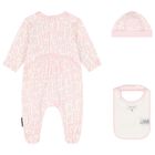 Baby Girls Ivory & Pink Logo Babygrow Gift Set, 1, hi-res