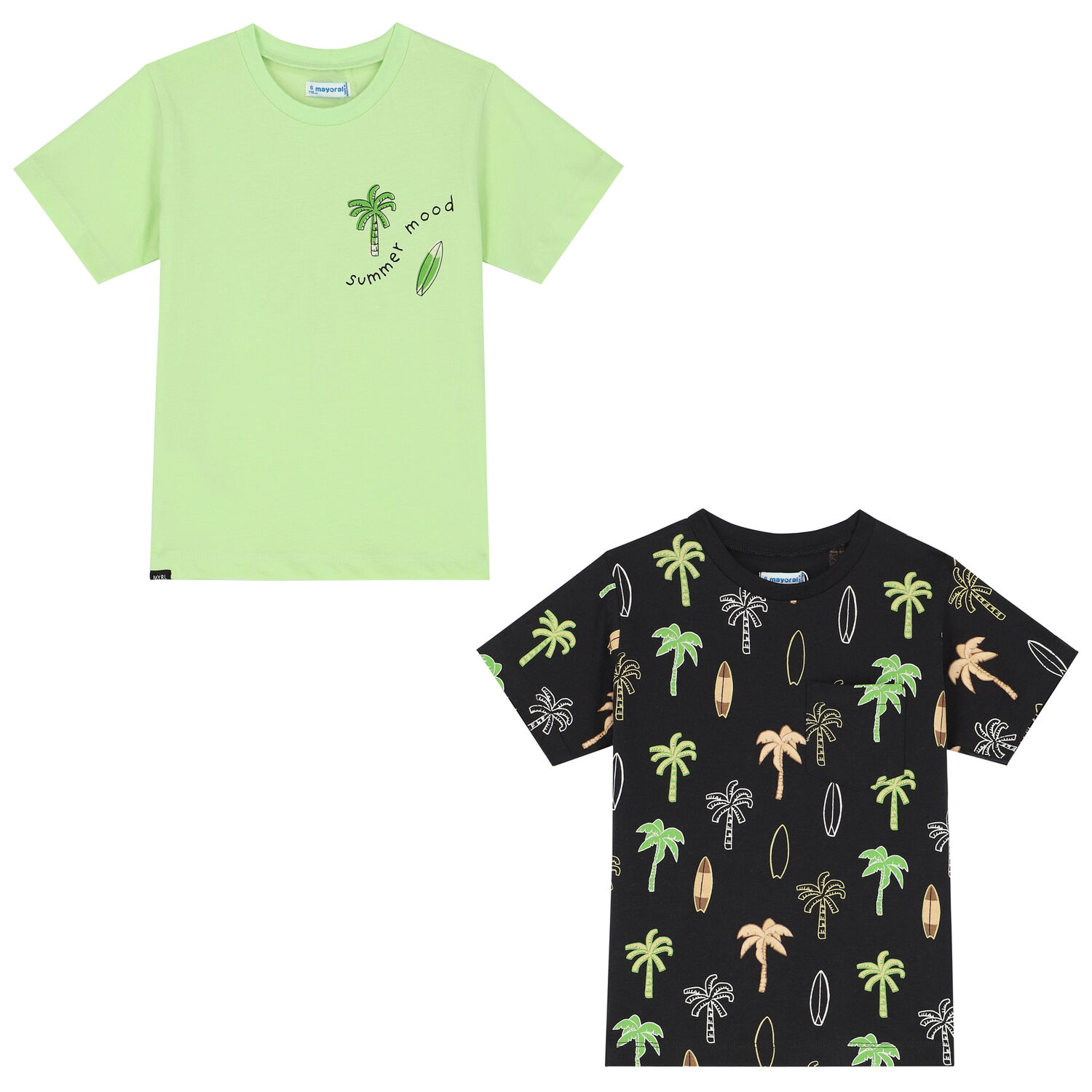 Boys Black & Green Palm Tree T-Shirts ( 2-Pack ), 1, hi-res