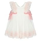 Younger Girls White & Pink Tulle Lace Dress, 1, hi-res
