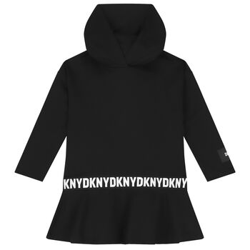 Girls Black Logo Hooded Dress