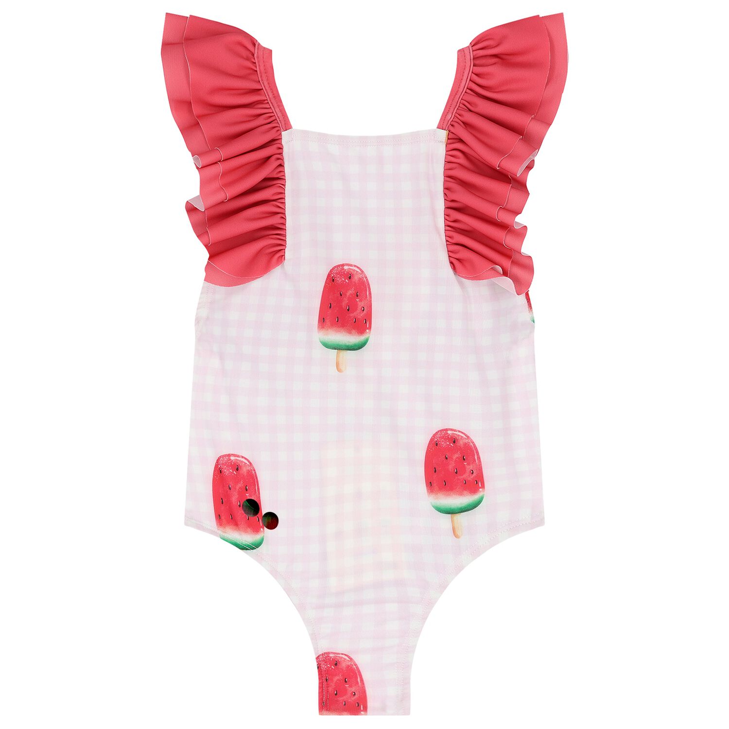 مايوة سباحة للبنات باللونين الأحمر والوردي بطبعة بطيخة, 3, hi-res image number null