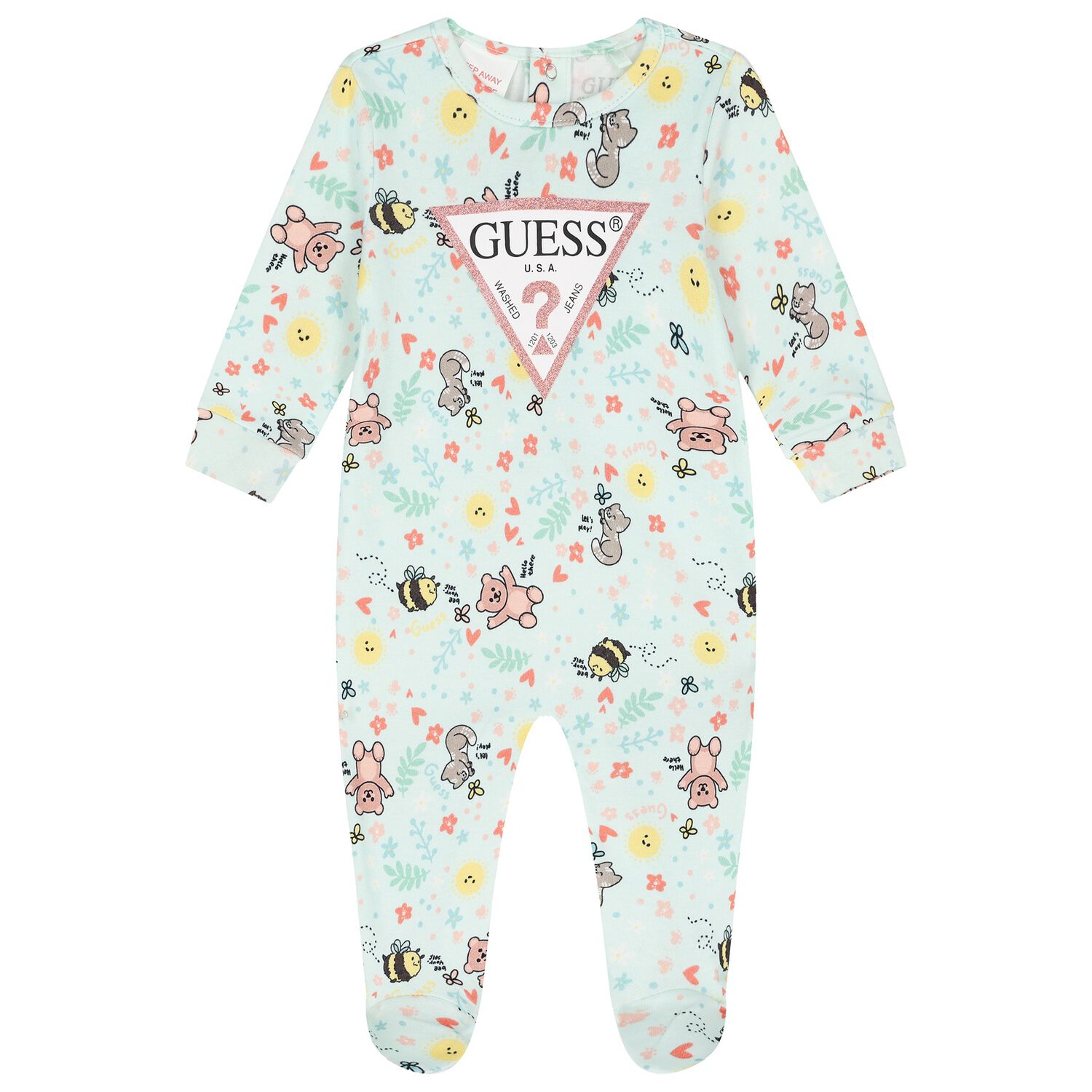 Baby Girls Green Cotton Bear Babygrow, 1, hi-res