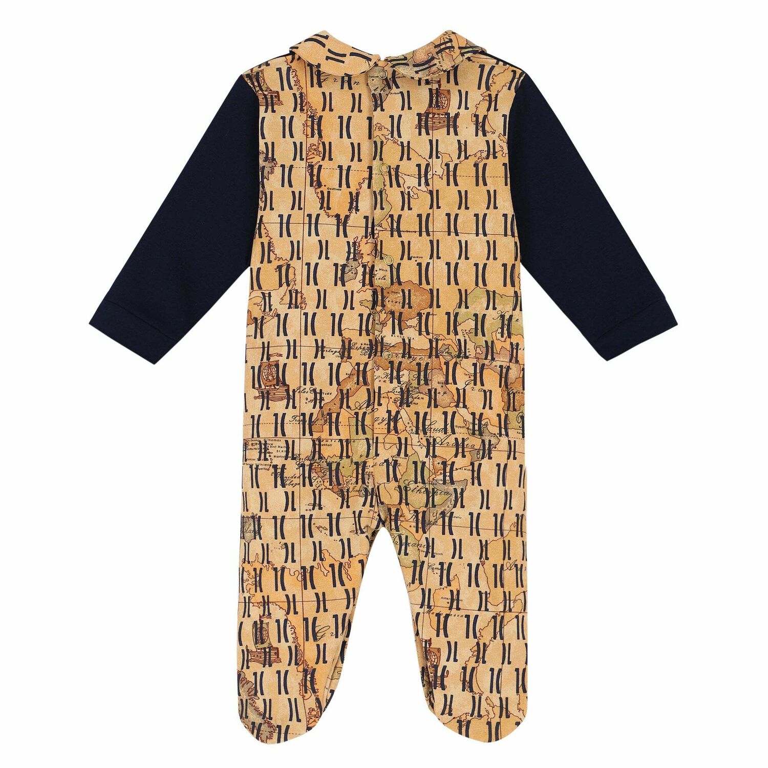 Baby Boys Navy & Beige Geo Map Babygrow, 1, hi-res