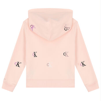 Girls Pink Logo Hooded Top
