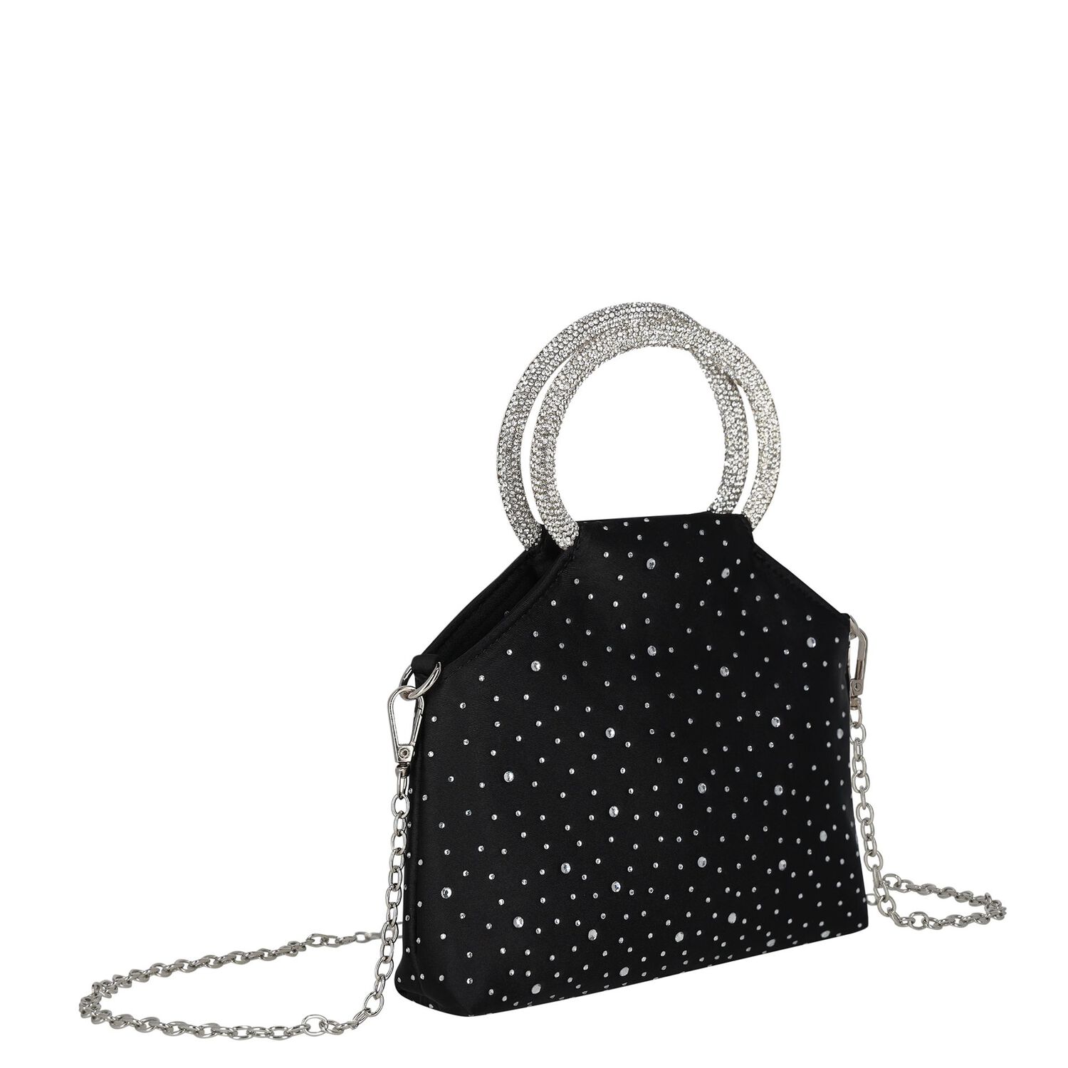 Girls Black Rhinestone Embellished Handbag ( 23cm ), 2, hi-res