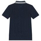 Boys Navy Blue Cable Knit Polo Shirt, 1, hi-res