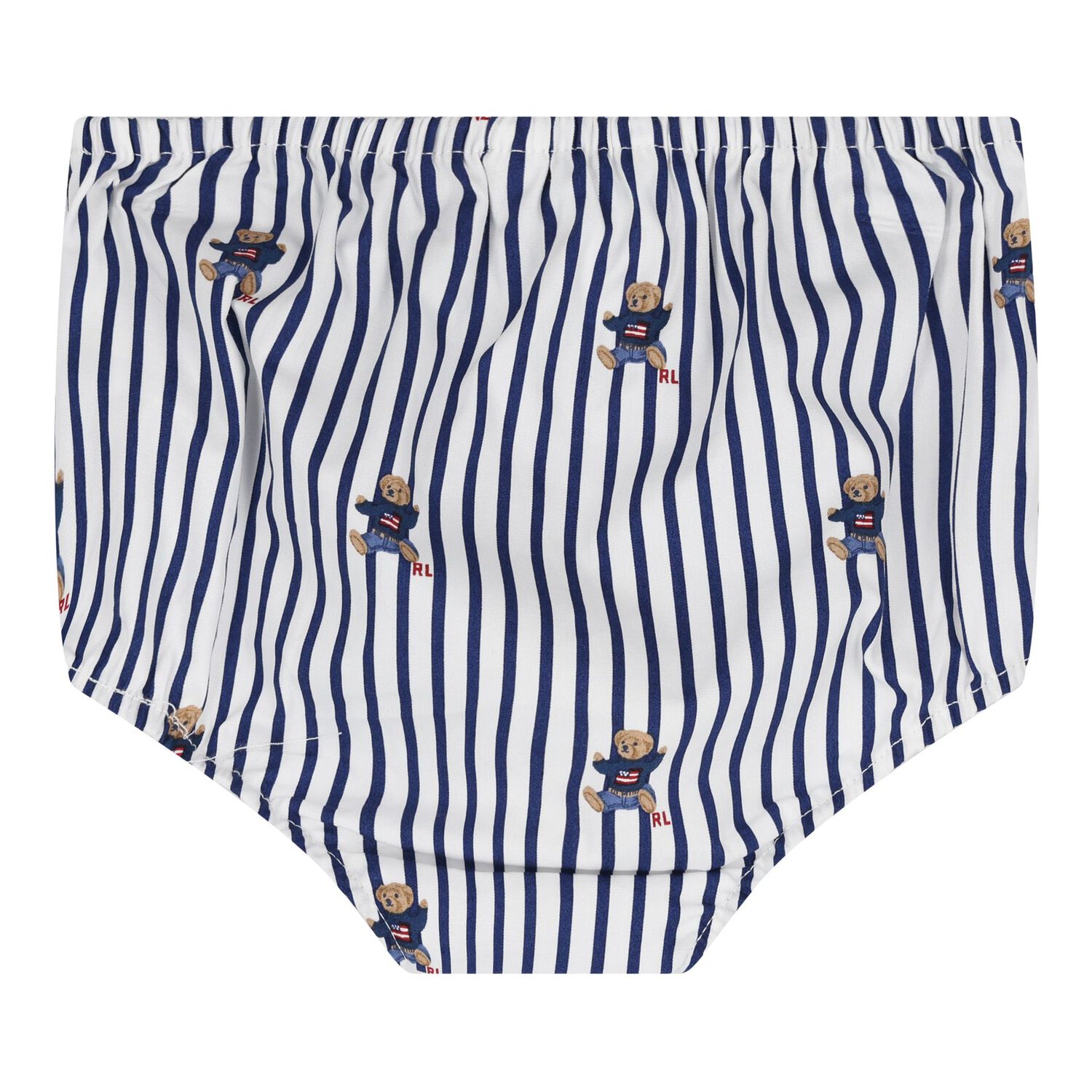 Baby Girls White & Blue Polo Bear Striped Dress Set, 1, hi-res