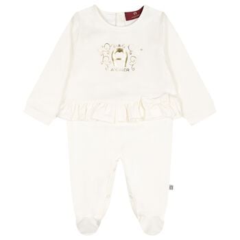 Baby Girls Ivory & Gold Logo Babygrow