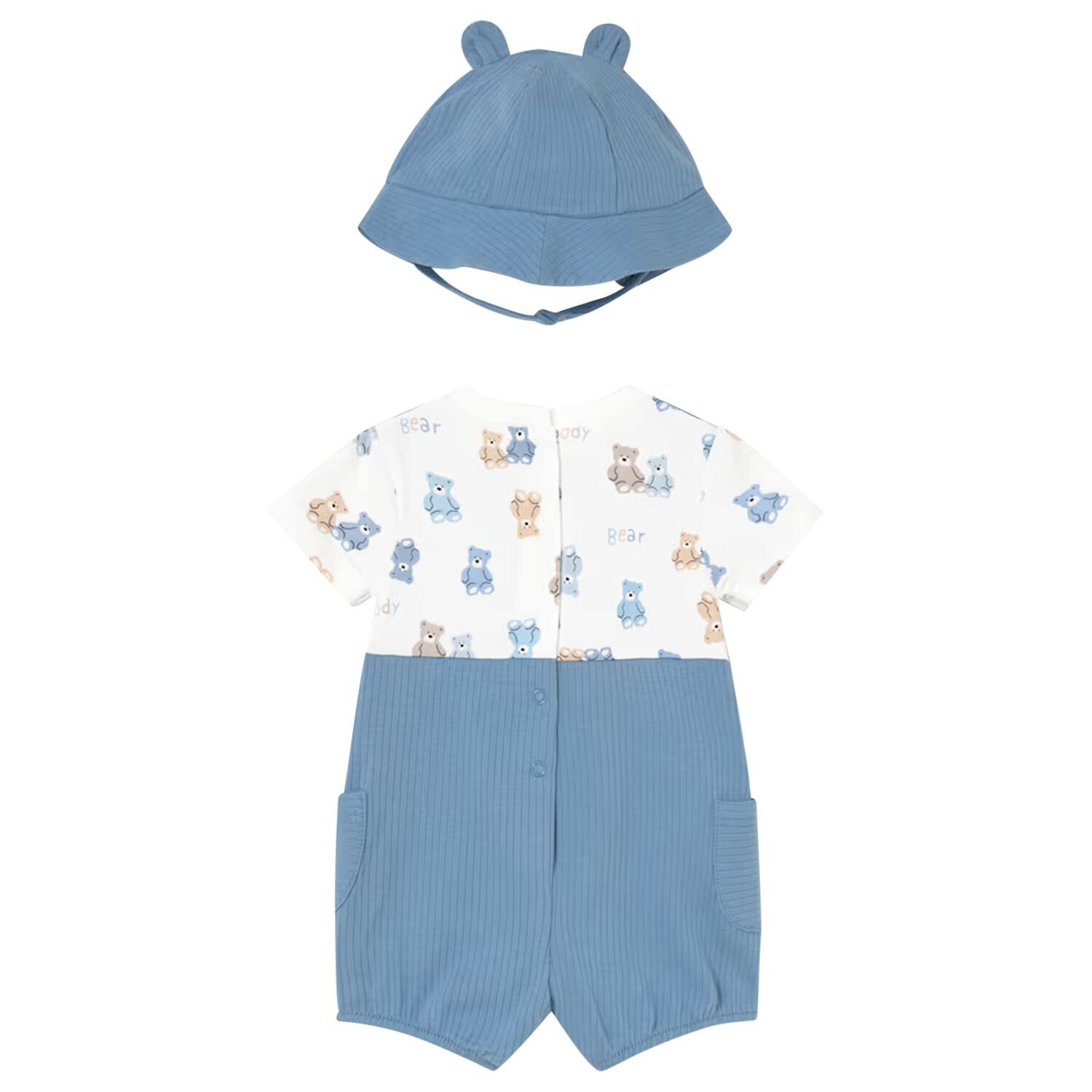 Baby Boys White & Blue Romper Set, 2, hi-res