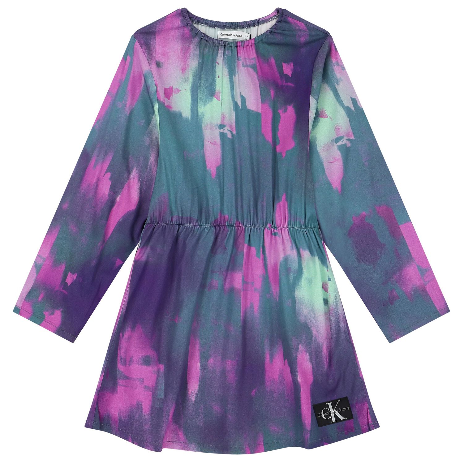 فستان بنات بالشعار باللون الأرجوانى والأزرق, 1, hi-res