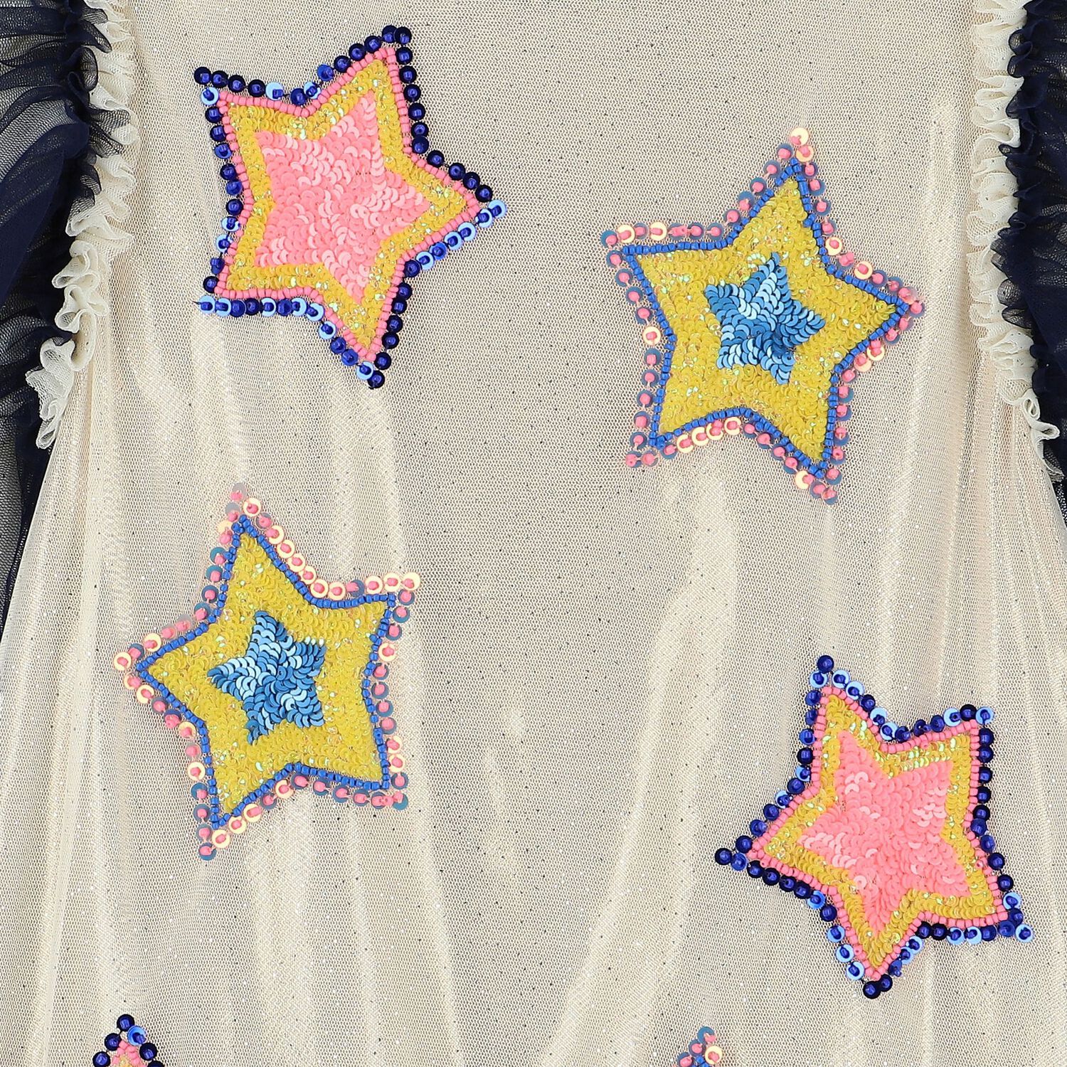 Girls Gold & Navy Blue Stars Tulle Dress, 1, hi-res image number null
