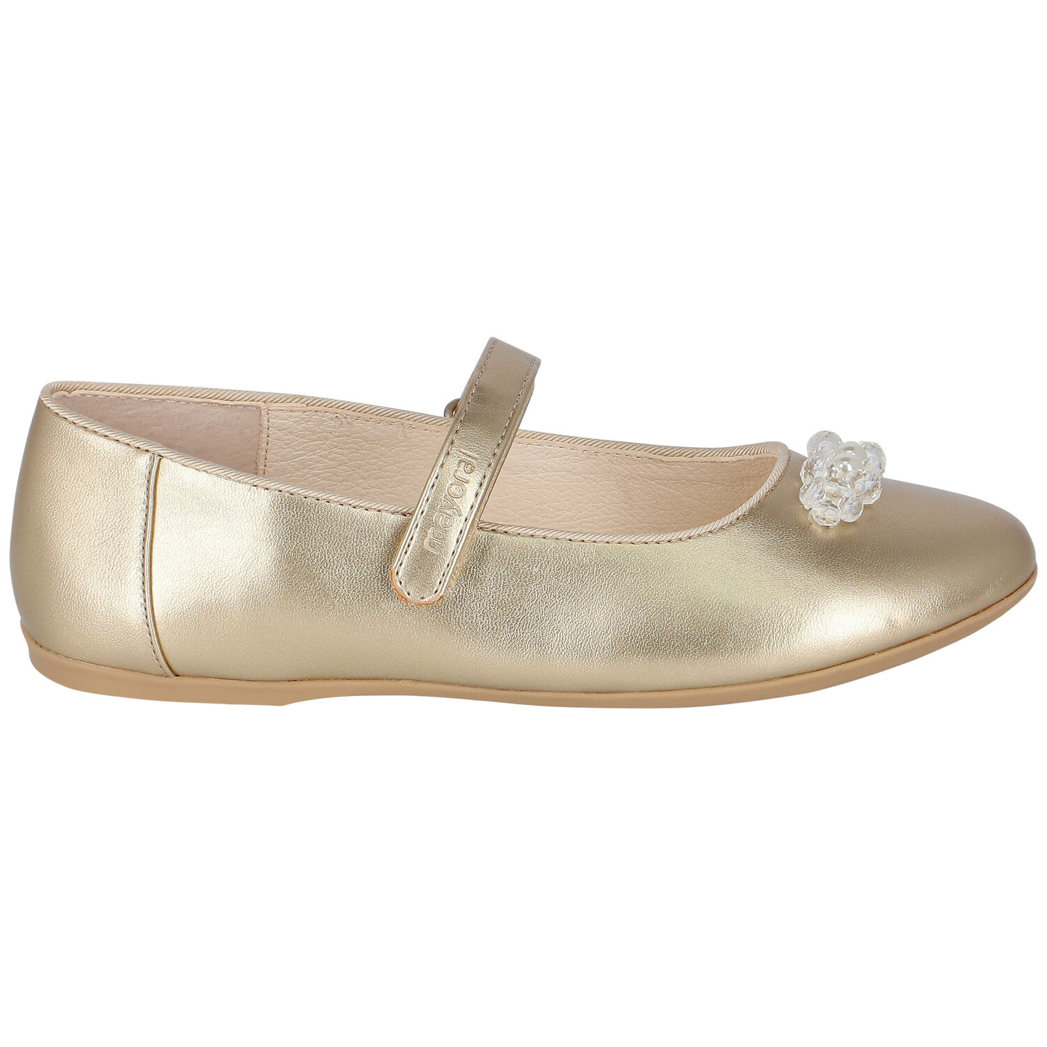 Girls Gold Pearl & Crystal Ballerina Shoes, 1, hi-res image number null