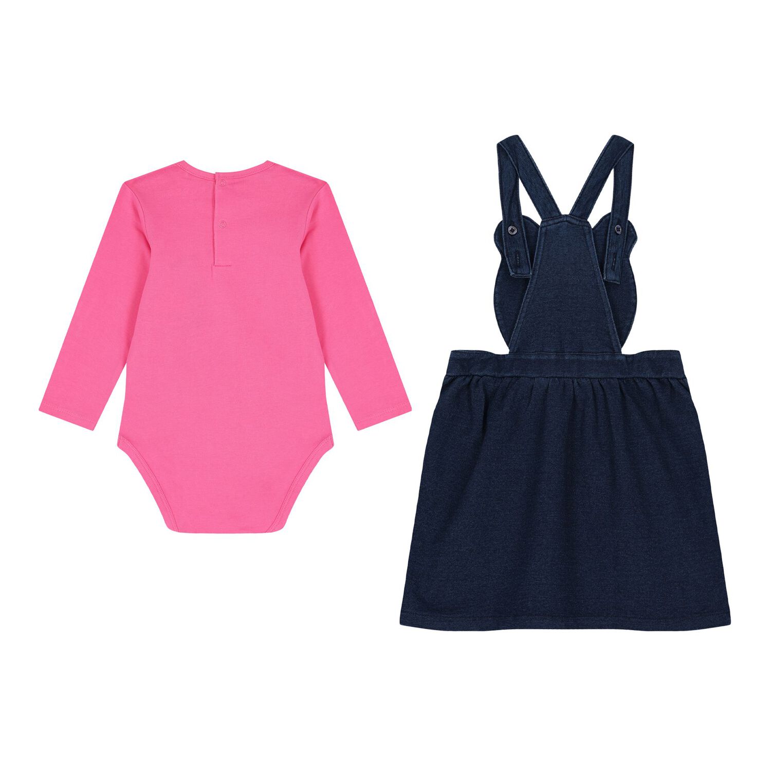 Baby Girls Pink & Blue Dungaree Set, 1, hi-res
