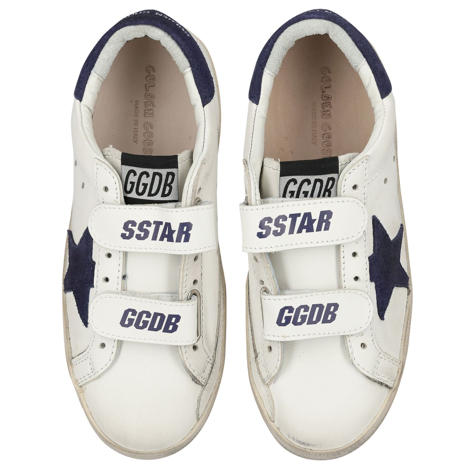 Ivory & Navy Blue Logo Trainers, 1, hi-res