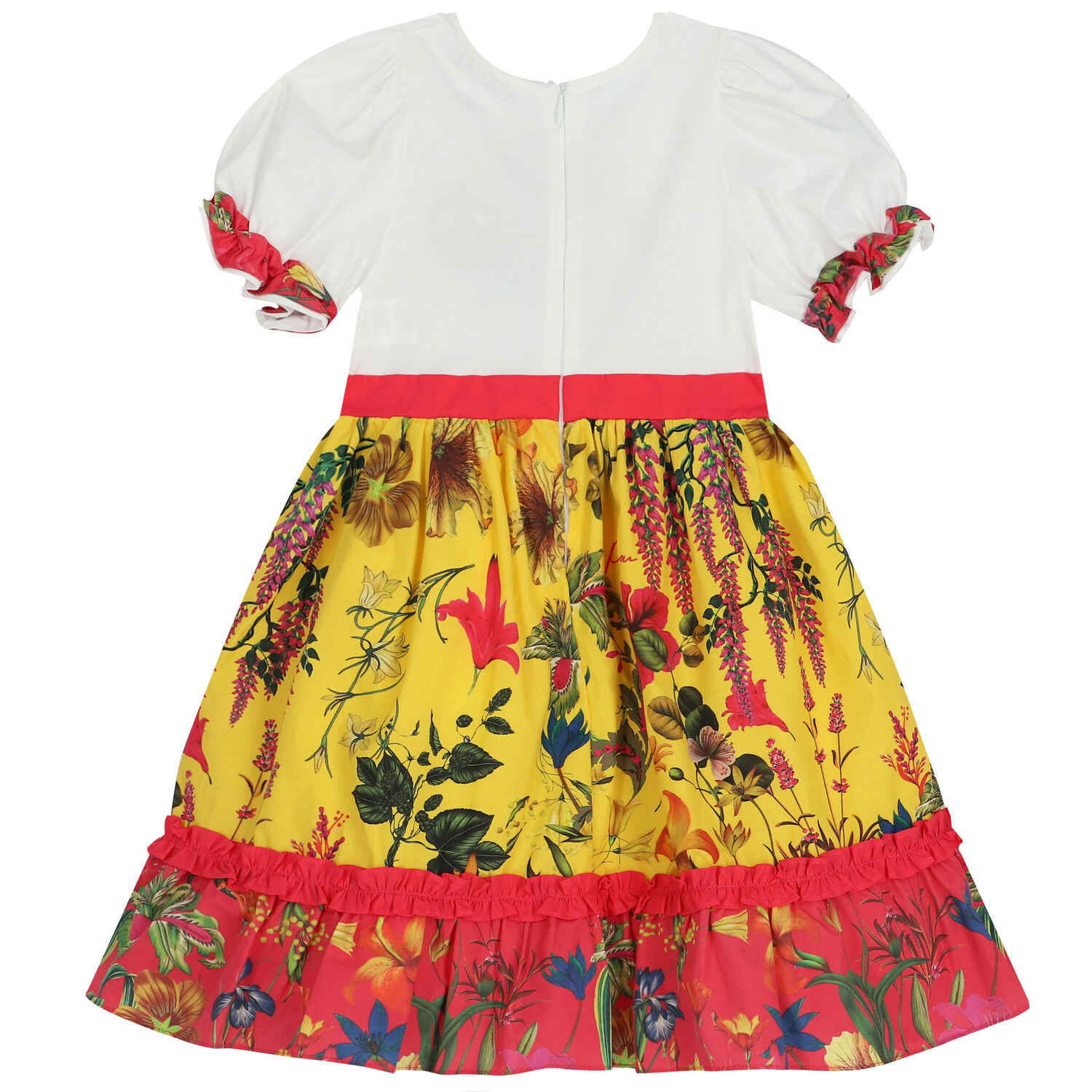 فستان بنات بالزهور باللون الابيض والاصفر, 1, hi-res