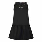 Girls Black Cotton Dress, 1, hi-res
