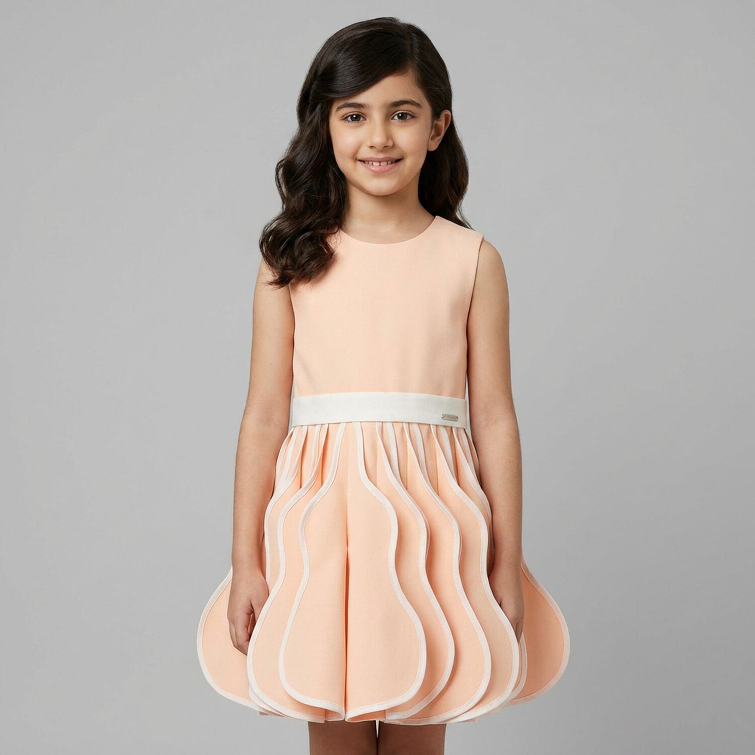 Girls Pink 3D Folds Dress, 1, hi-res
