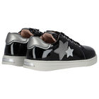Girls Black & Silver Star Trainers, 2, hi-res