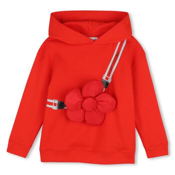 Girls Red Daisy Pocket Hooded Top