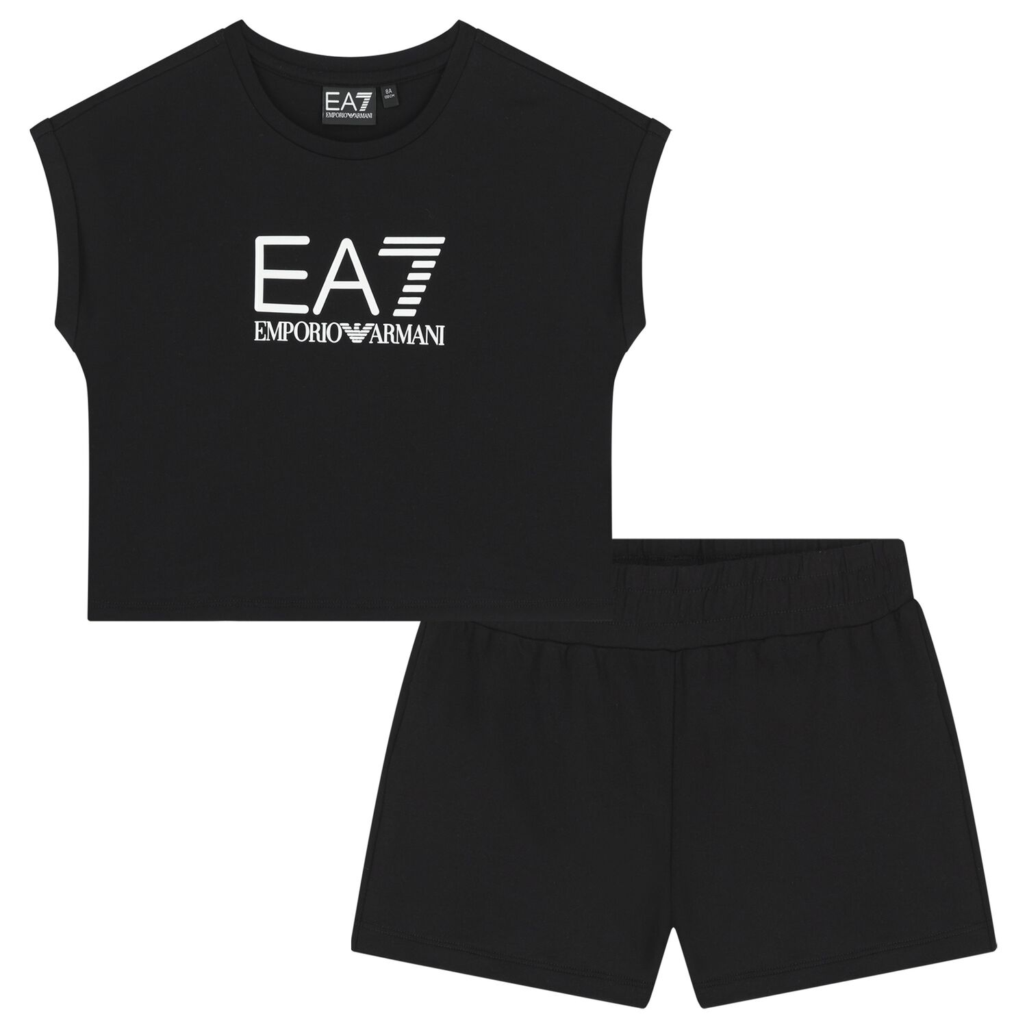Girls Black Logo Shorts Set, 1, hi-res