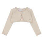 Younger Girls Beige Knitted Cardigan, 1, hi-res