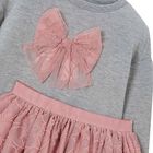 طقم تنورة فيونكة رمادية ووردية للبنات, 2, hi-res