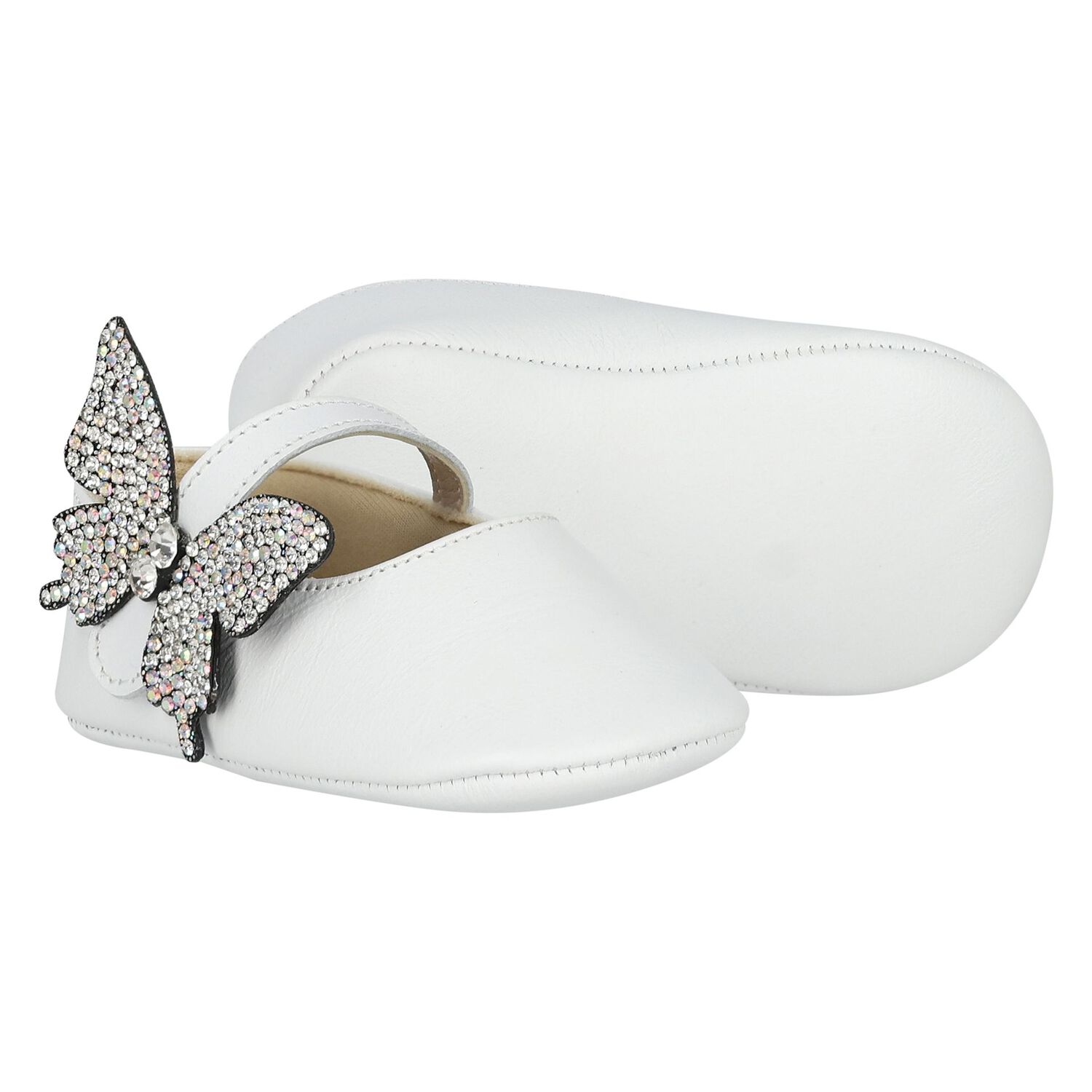 Baby Girls White Butterfly Shoes, 2, hi-res