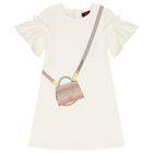 فستان بنات مكشكش باللون العاجي, 1, hi-res