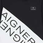 بلوزة بغطاء رأس بشعار باللون الأسود والأبيض للأولاد, 1, hi-res