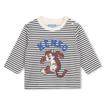 Younger Boys Ivory & Black Striped Leopard Cub Long Sleeve Top