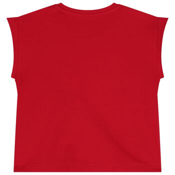 تي شيرت بنات مزين بشعار بالترتر باللون الأحمر