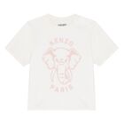 طقم بدله رياضيه بالشعار بطبعه فيل للبنات باللون الابيض والوردى , 1, hi-res