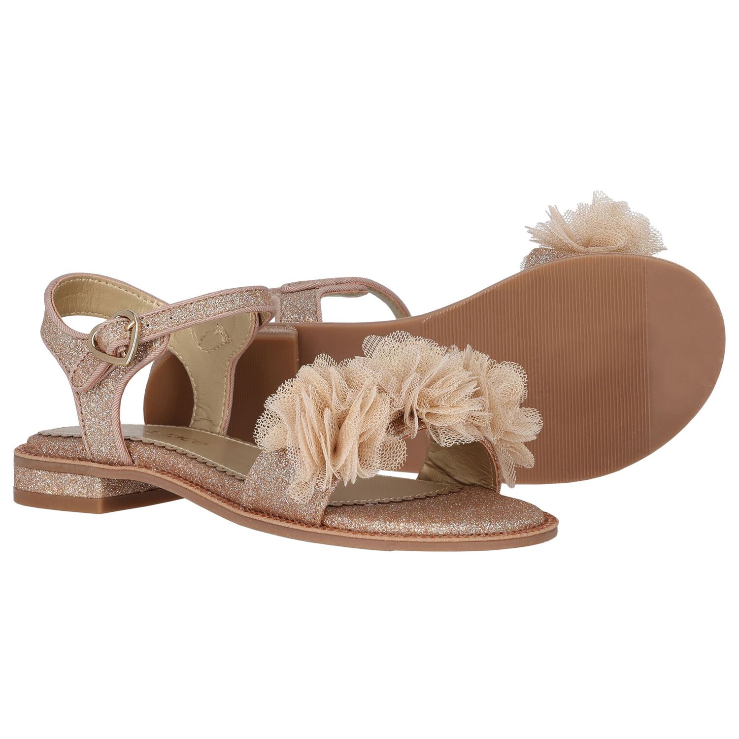 Girls Rose Gold Flower Sandals, 1, hi-res