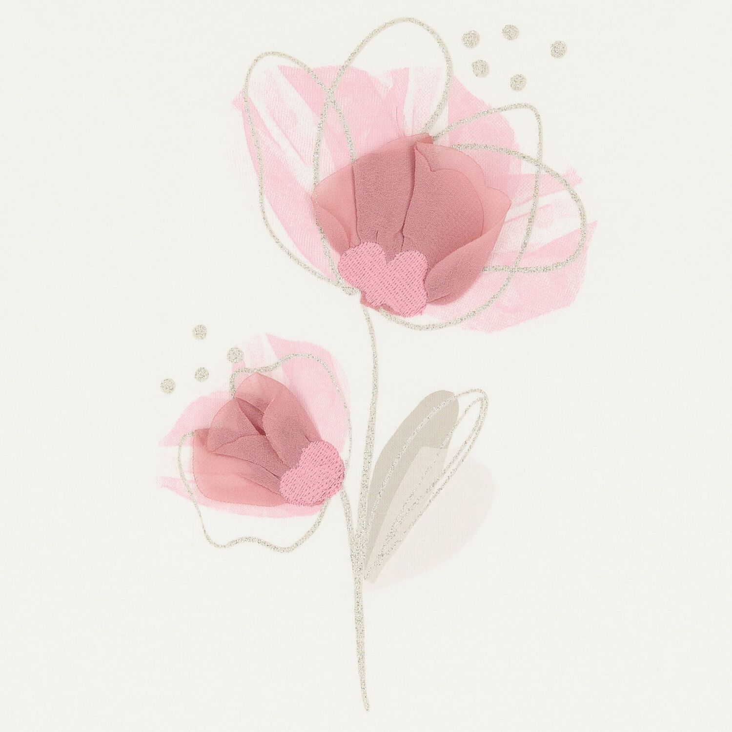 تيشيرت بنات قطن بطبعة الزهور باللون العاجي, 2, hi-res