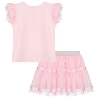 Girls Pink Embellished Tulle Skirt Set