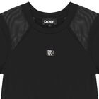 Girls Mini Me Black Scuba & Mesh Logo Dress, 1, hi-res