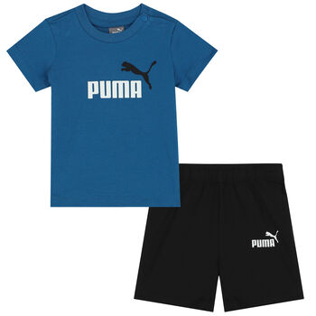 Younger Boys Blue & Black Logo Shorts Set