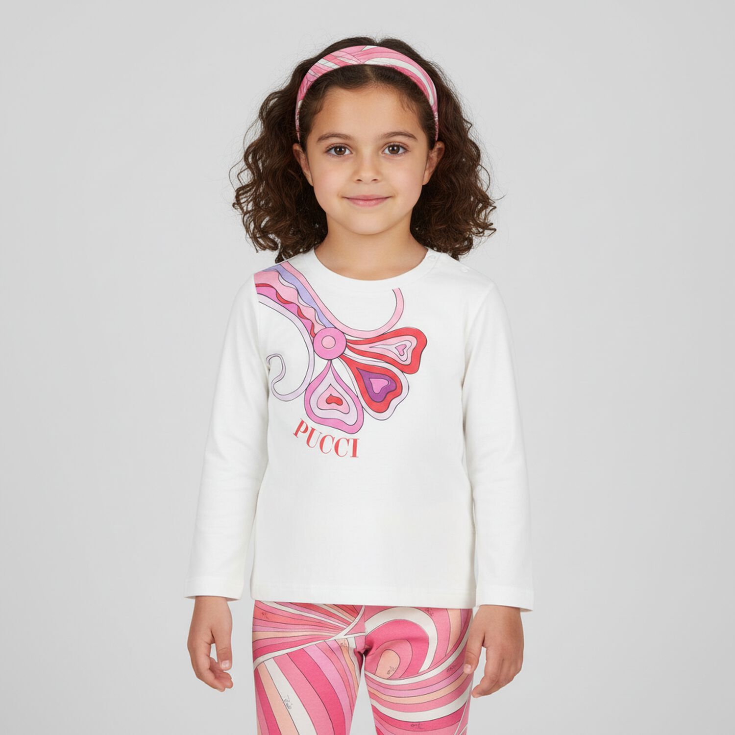 عصابة رأس باللون وردية اللون بطبعة قزحية للبنات, 2, hi-res