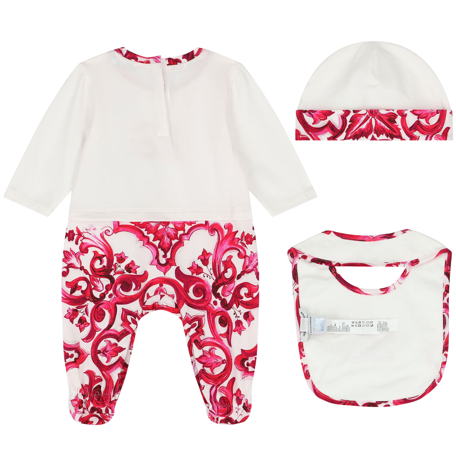 Baby Girls Ivory & Pink Majolica Babygrow Gift Set, 1, hi-res image number null