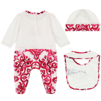 Baby Girls Ivory & Pink Majolica Babygrow Gift Set