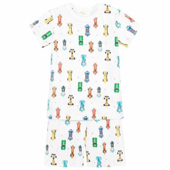 Boys White Printed Pyjamas