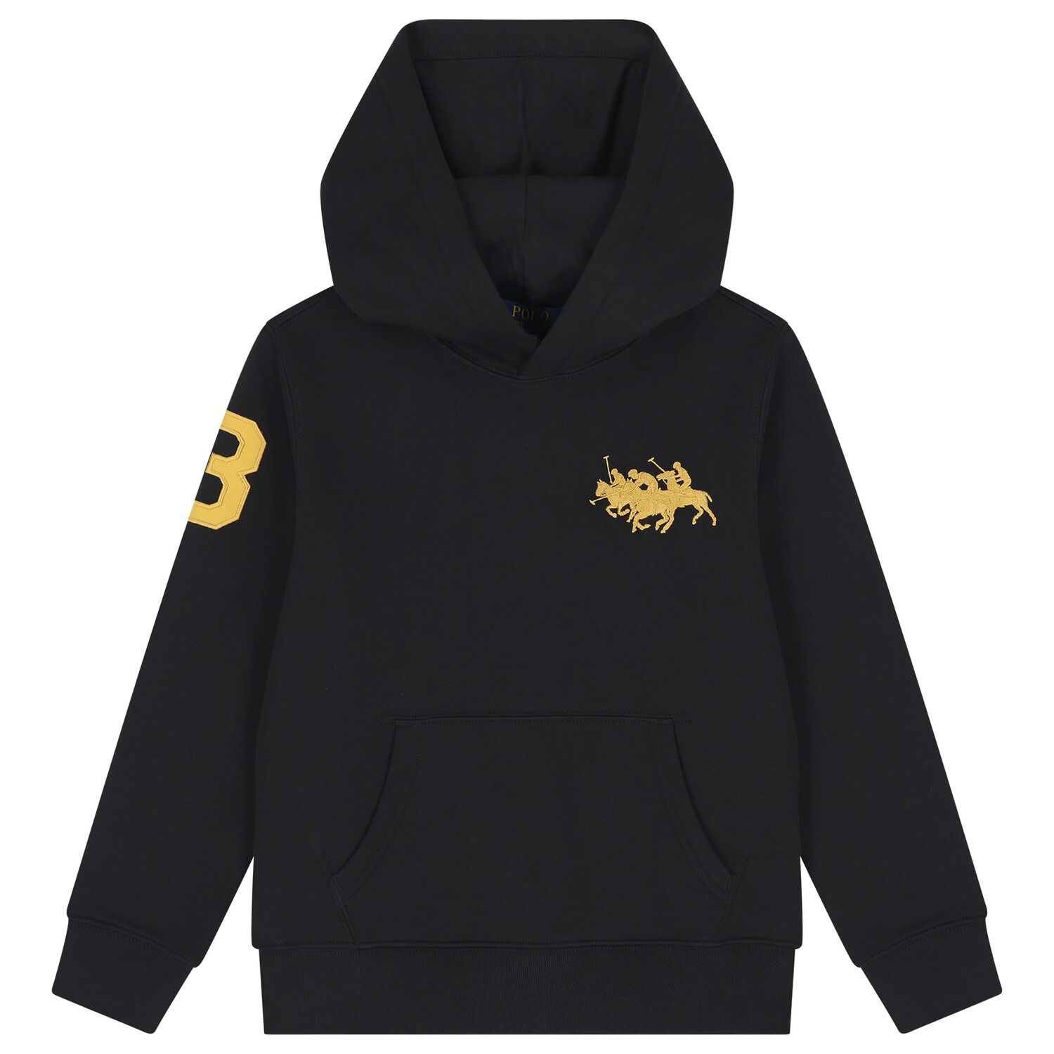 Boys Black Logo Hooded Top , 1, hi-res