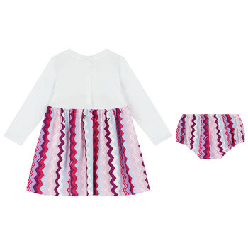 Younger Girls White, Purple & Pink Logo Zigzag Dress Set