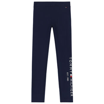 Girls Navy Logo Leggings