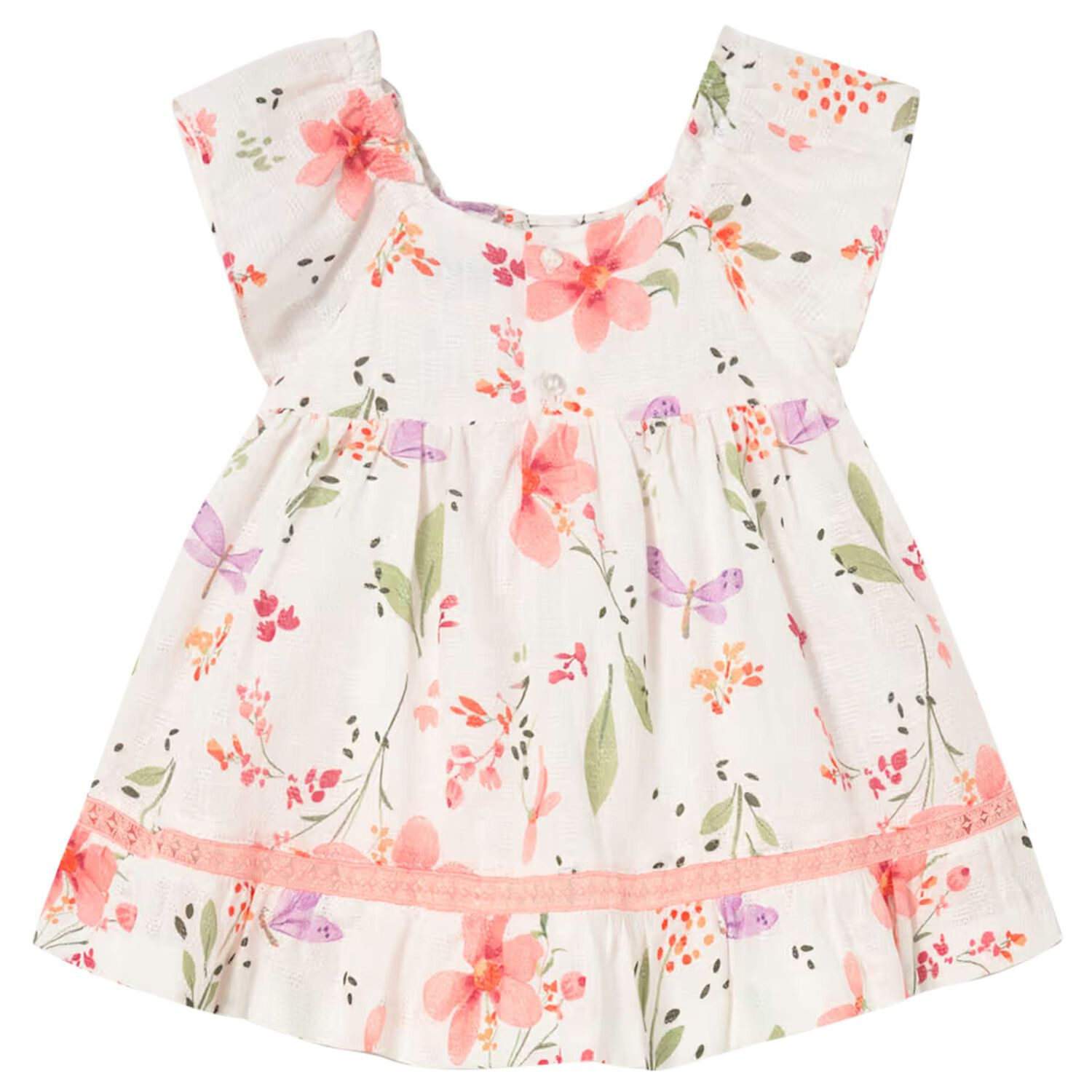 Younger Girls Ivory Floral Dress, 1, hi-res