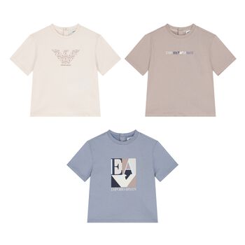 Younger Boys Blue, Ivory & Beige T-Shirts ( 3-Pack )